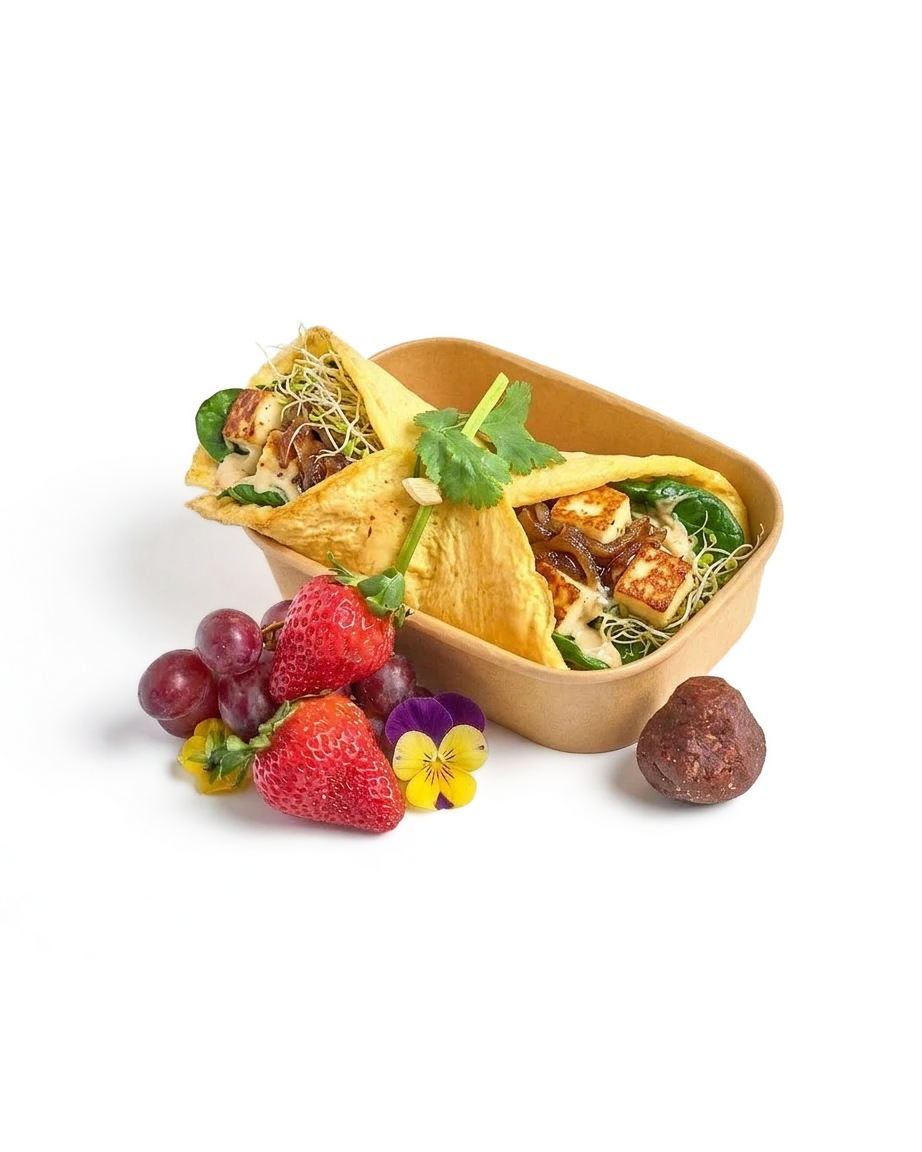 Low Carb – Omelette Vege Wrap Box, Seasonal Fruit & Bliss Ball